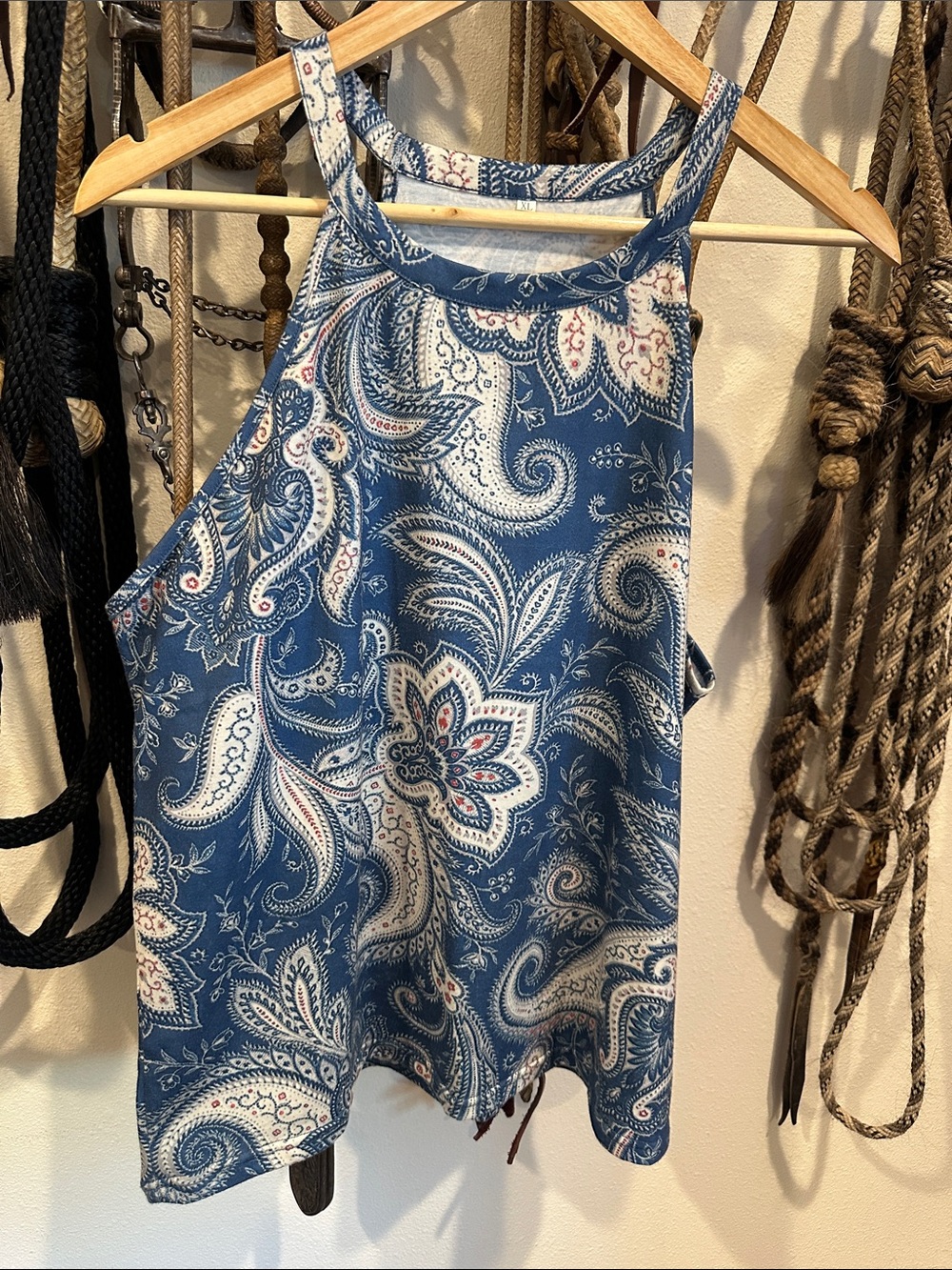 Source Unknown Blue Paisley Tank Top